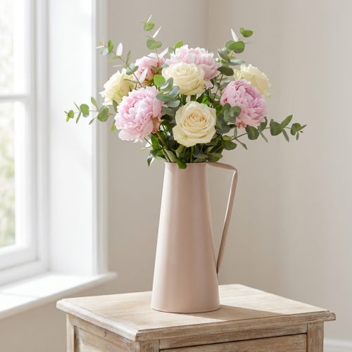 Vase décoratif conique en métal rose clair avec poignée - 38 cm | Floristik24.fr