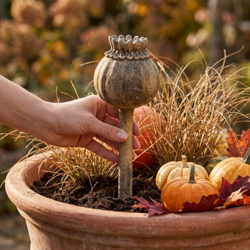 Kapsule de pavot décorative en polyresine effet antique Ø13cm L37,5cm | Floristik24.fr