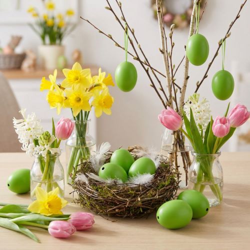 Œufs décoratifs en coquille naturelle verte 5,5 cm à 7 cm - Lot de 10 | Floristik24.fr