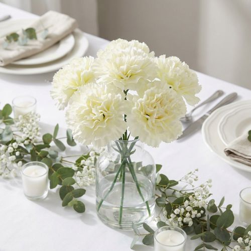Fleurs artificielles Œillet blanc Ø9 cm - Lot de 12 | Floristik24.fr