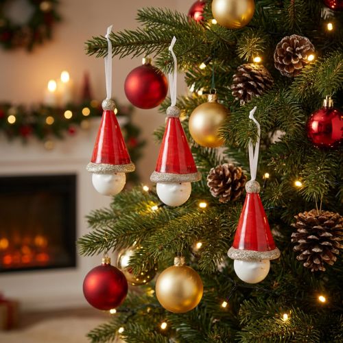 Article Décoration de Noël à suspendre – Lot de 4 cloches lutins en céramique 10 cm