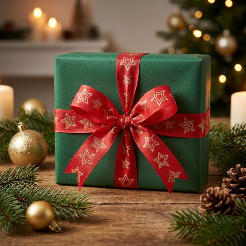 Ruban cadeau étoiles Ruban de Noël rouge or 25 mm 18 m | Floristik24.fr