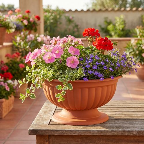 Grande coupe en plastique effet terracotta avec pied Ø35cm | Floristik24.fr