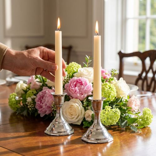 Chandeliers en Métal Argenté pour Bougies Bâton H9,5cm - Lot de 2 | Floristik24.fr