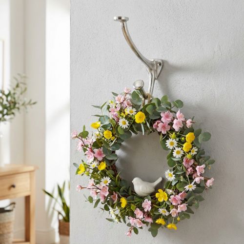 Patère Murale Vintage en Métal Argenté avec Double Crochet, H22cm | Floristik24.fr