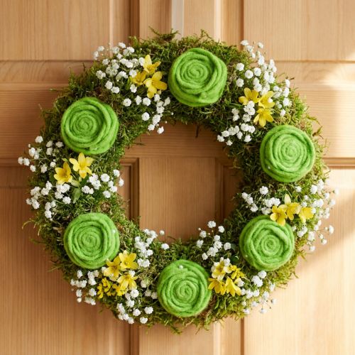 Lot de 9 roses en feutre vert avec perle décorative Ø 6,5 cm | Floristik24.fr
