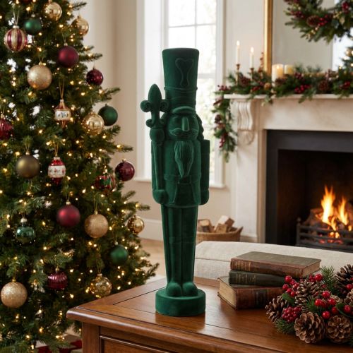 Article Nussknacker décoratif en velours vert 77 cm pour Noël