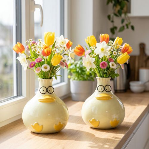 Vase déco en céramique jaune design canard - Lot de 2, 15 cm | Floristik24.fr