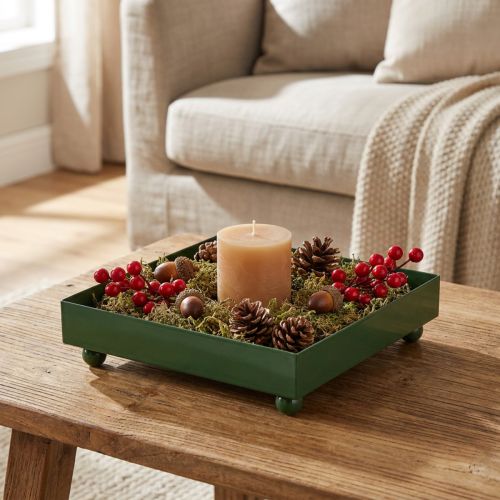 Plateau décoratif en métal vert carré 15×15 cm, lot de 2 | Floristik24.fr