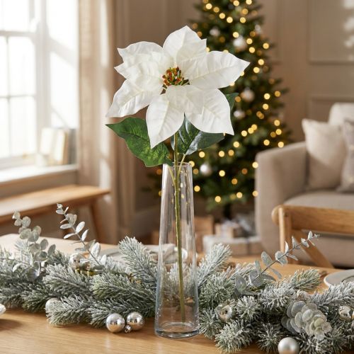 Poinsettia, fleur artificielle blanche 67cm | Floristik24.fr