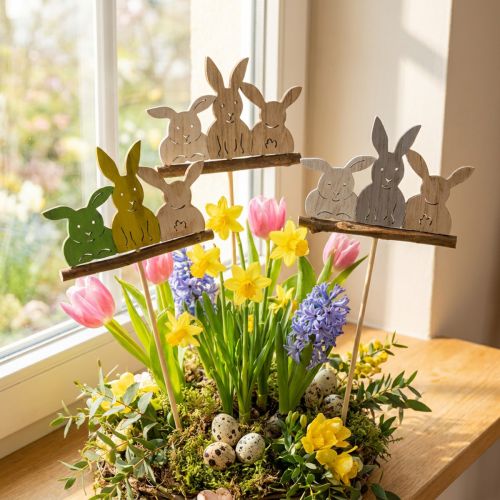 Lot de 8 piques décoratives en bois avec motifs lapins, 37 cm | Floristik24.fr