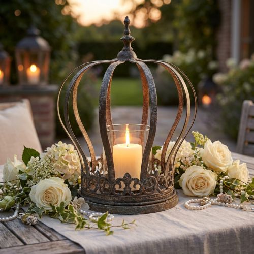 Couronne en forme de lanterne, décoration bougie, couronne métal aspect antique H28cm Ø21cm | Floristik24.fr