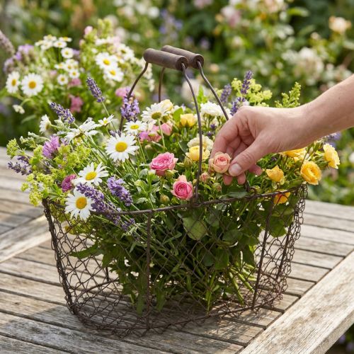 Panier ovale en métal avec poignées en bois 27 x 16,5 x 13,5 cm - Marron | Floristik24.fr
