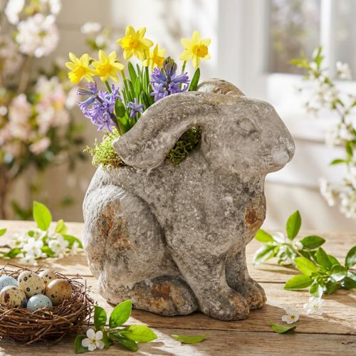 Figurine Lapin en Béton Gris avec Pot de Fleur H27cm | Floristik24.fr