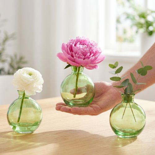 Lot de 6 mini-vases en verre vert rond Ø7,5 cm H9 cm | Floristik24.fr