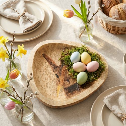Article Plateau décoratif en bois motif lapin œuf de Pâques 25x26 cm