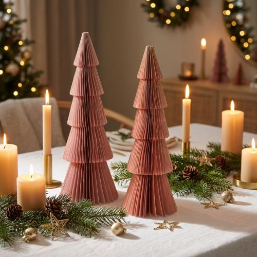 Trees décoratifs en papier alvéolé couleur abricot et or - 30 cm - Lot de 2 | Floristik24.fr