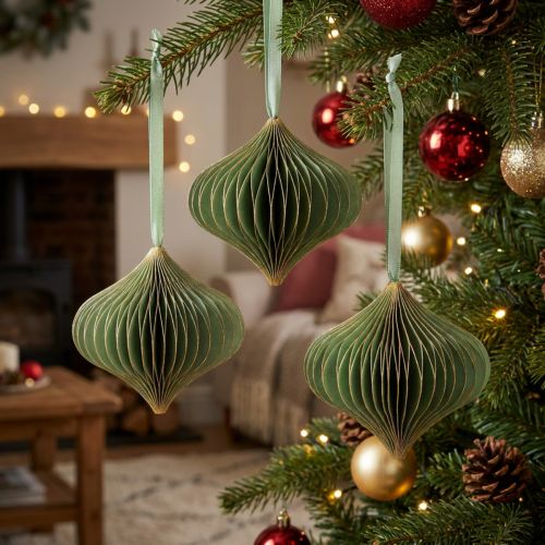 Set de 4 ornements de Noël en papier vert et or Ø8 cm | Floristik24.fr