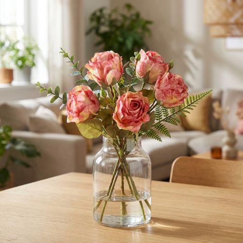Article Kunstroses roses avec boutons – 4 tiges de 44 cm