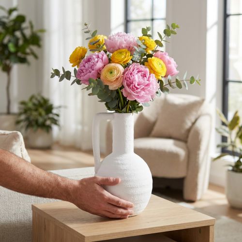 Vase décoratif en céramique blanche avec anse 26 cm | Floristik24.fr