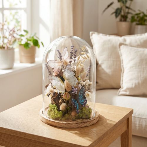 Cloche en verre avec socle en bois naturel, Ø17 cm, H24 cm | Floristik24.fr