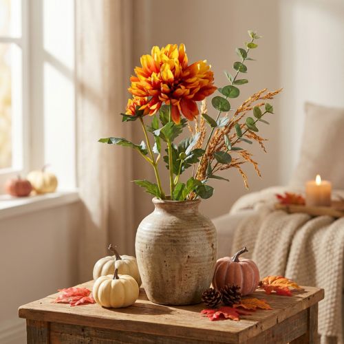 Dahlia artificielle orange-rouge 62 cm pour décoration intérieure | Floristik24.fr
