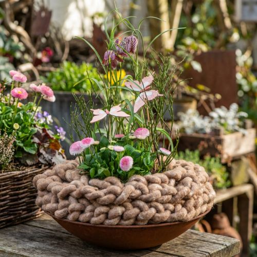 Fil décoratif en laine feutrée marron chiné 10 mm x 15 m | Floristik24.fr