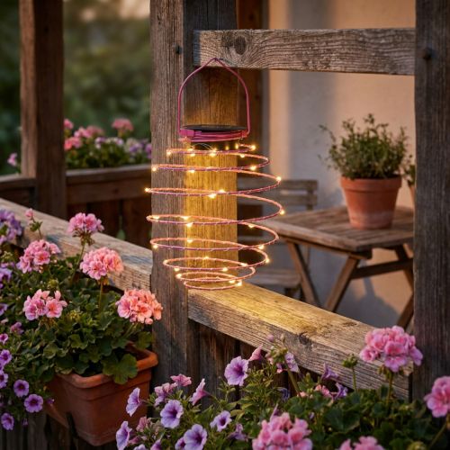 Lampe solaire rose de jardin en métal avec 25 LED blanc chaud | Floristik24.fr