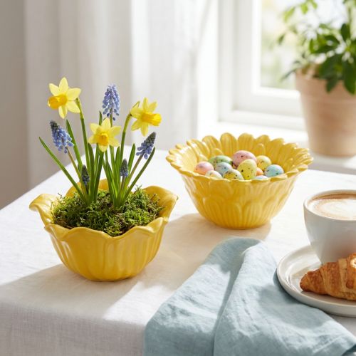 Coupelles décoratives en céramique jaune en forme de fleur – Lot de 2, 13 cm | Floristik24.fr