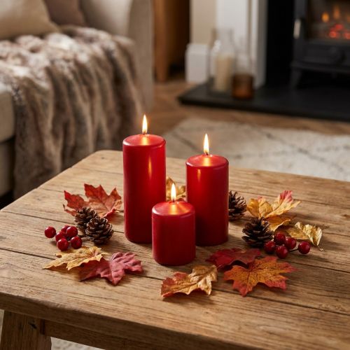 Bougies Cylindriques Rouge Profond – Set de 8 – 15 x 6 cm | Floristik24.fr