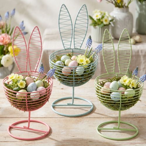 Article Set de 3 figurines lapins en fil métallique – décorations de Pâques et printemps 16 cm