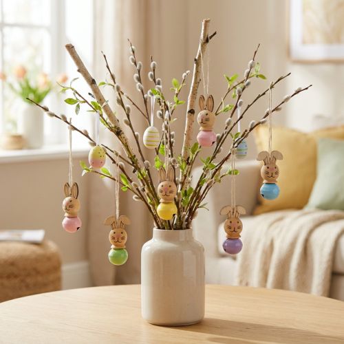 Article Lot de 12 Lapins en Bois avec Grelots – Décoration de Pâques 4 cm