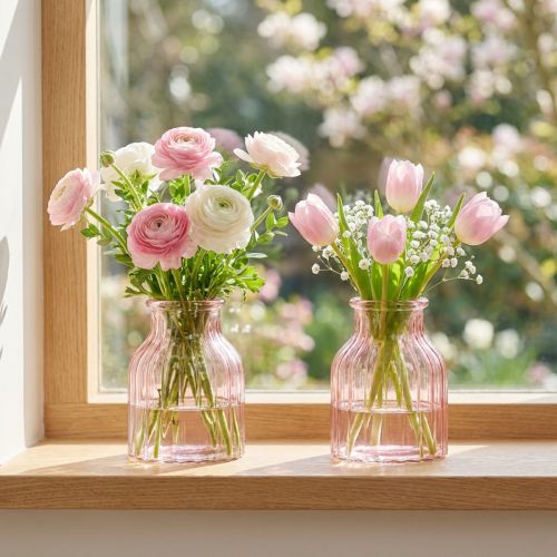 Vase en verre rose rétro Ø11cm H14,5cm lot de 2 | Floristik24.fr