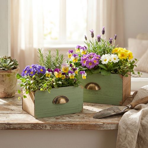 Pots à plantes en bois style tiroir vintage set de 2, 22x18 cm | Floristik24.fr