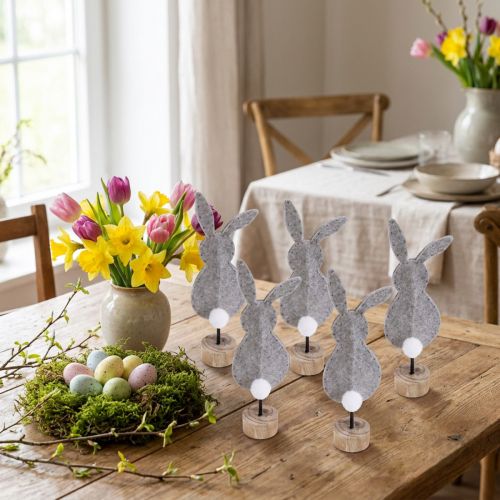 Figurines en feutrine lapin gris 19 cm – Lot de 12 | Floristik24.fr
