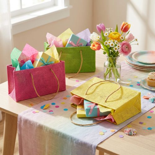 Article Sacs-cadeaux en papier tressé avec anses multicolores 20×10×10 cm – Lot de 6