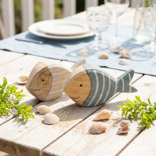 Lot de 2 poissons en bois décoratifs 15×8 cm bleu et gris naturel | Floristik24.fr