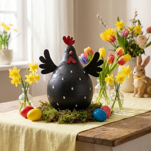 Décoration Poule en Bois Noir 13 cm – Décor de Pâques | Floristik24.fr