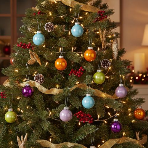Article Boules de Noël en Verre Lot de 24 Multicolores Brillantes 40 mm Intérieur