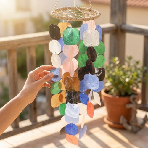 Mobile en capiz avec anneau en fibres naturelles, 14,5 cm x 55 cm | Floristik24.fr