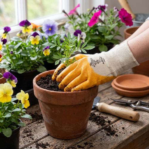 Article Gants de jardinage en coton avec revêtement nitrile jaune Taille 8