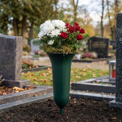 Lot de 5 vases à piquer en plastique vert foncé H31cm pour compositions florales | Floristik24.fr