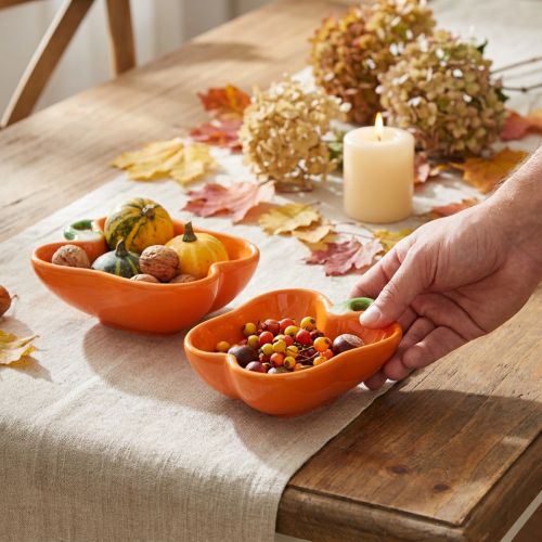 Set de 2 Coupelles en Céramique Orange en Forme de Poivron, 16x13x4,5 cm | Floristik24.fr