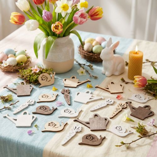Décoration en Bois Naturel - Motifs Jardin (72 Pièces) | Floristik24.fr