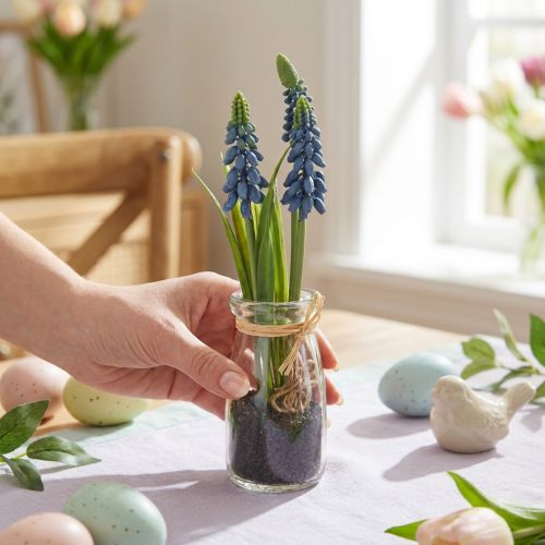 Jacinthe artificielle bleue en pot de verre H22 cm - Lot de 2 | Floristik24.fr
