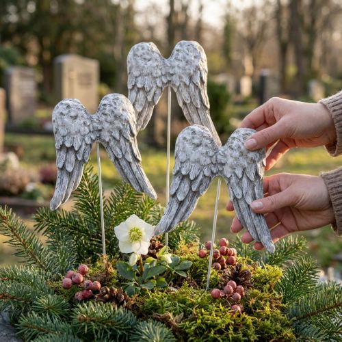 Ailes d'ange sur pique Décoration funéraire 10cm 3 pcs | Floristik24.fr