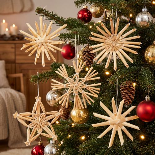 Décorations de Noël en Paille – 25 Étoiles Naturelles pour Sapin et Décoration | Floristik24.fr