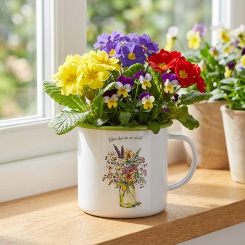 Tasse décorative en métal émaillé avec motif floral Ø11,5 cm H10 cm | Floristik24.fr