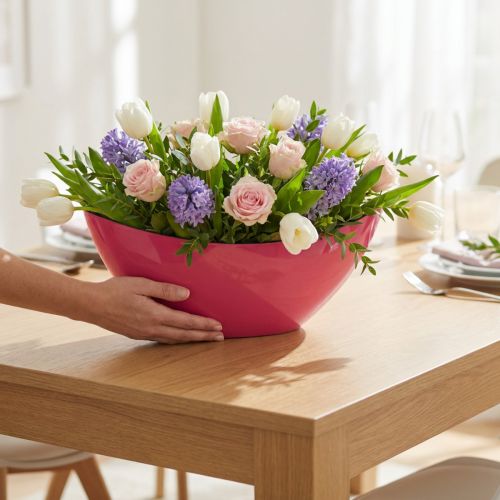 Coupe décorative en plastique rose 39 x 12 x 13 cm | Floristik24.fr