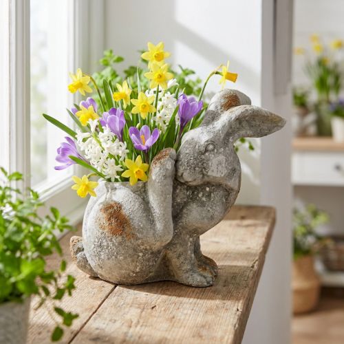 Poterie décorative lapin en béton gris antique 33,5x17x29,5 cm | Floristik24.fr